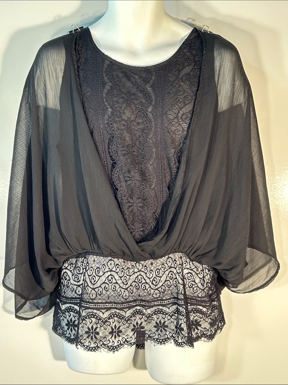 Lady Noiz SZ XL Black Lace Sheer Blouse Dark Romance Feminine Whimsigoth Witchy
